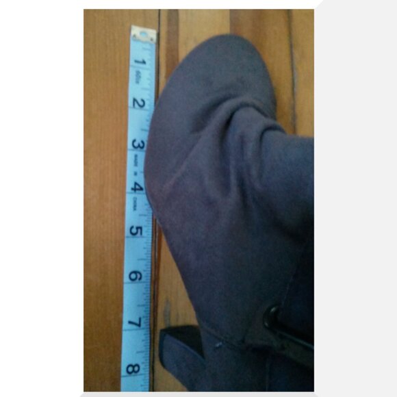 Women's 4" Heel Boots, Olive Green Faux Suede, Brown Buckle, Size 7 - Picture 12 of 16